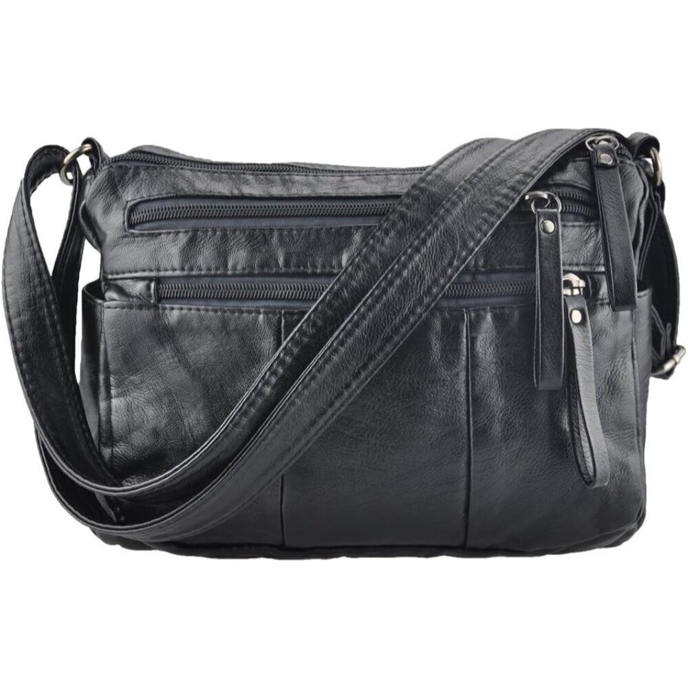 🆕  Volganik Rock PU Leather Shoulder Bag Women Black Soft Pocketbooks Purse